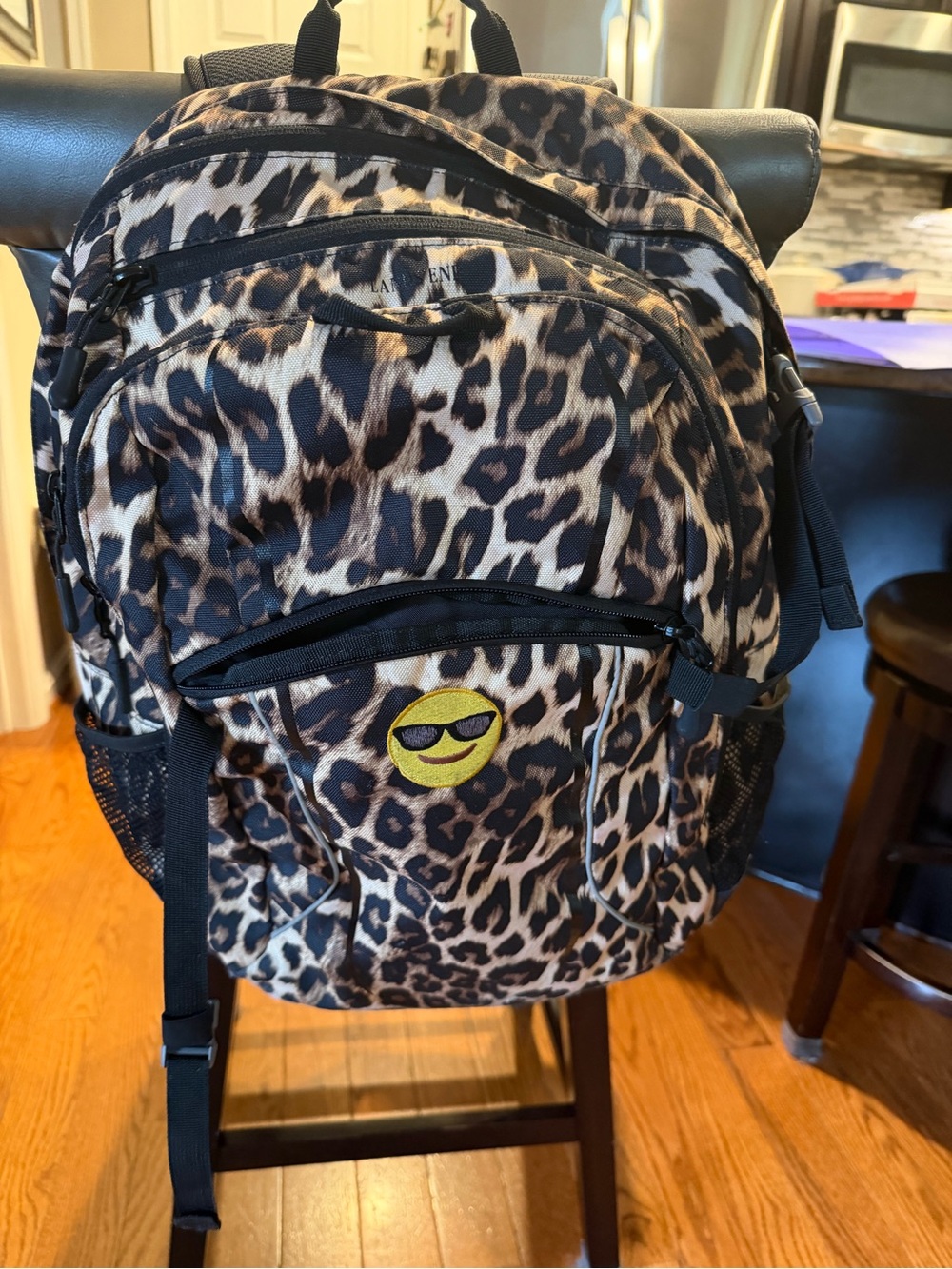 Lands' End Leopard Print Backpack with Sunglasses Emoji Accent - Brown & Black